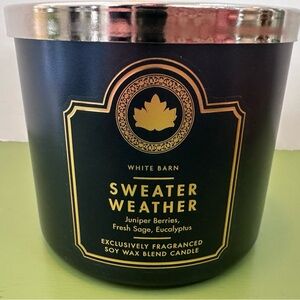 NEW Bath & Body Works SWEATER WEATHER Scented 3 Wick WHITE BARN Candle 25-45 Hrs